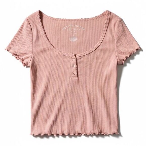 Aeropostale Women's Green Short Sleeve  Cropped Henley T Shirt w/buttons  Sz S - Picture 1 of 9